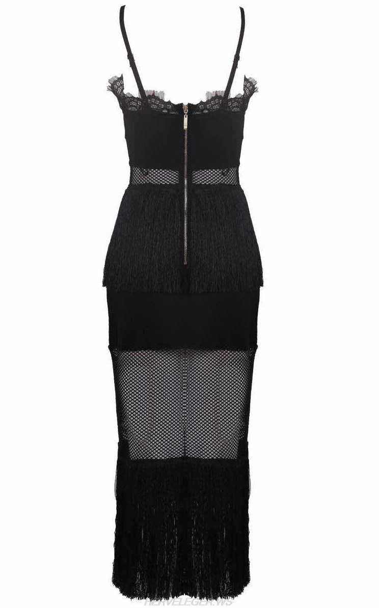 Herve Leger Black Lace Tassel Dress