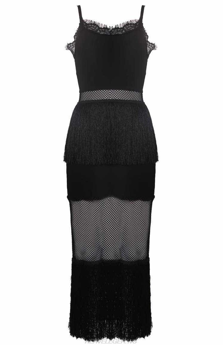 Herve Leger Black Lace Tassel Dress