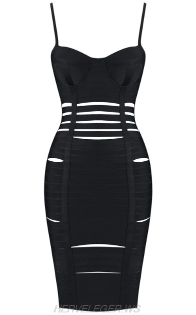 Herve Leger Black Bustier Cut Out Dress