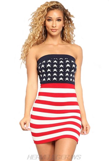 Herve Leger USA Flag Strapless Bandeau Dress