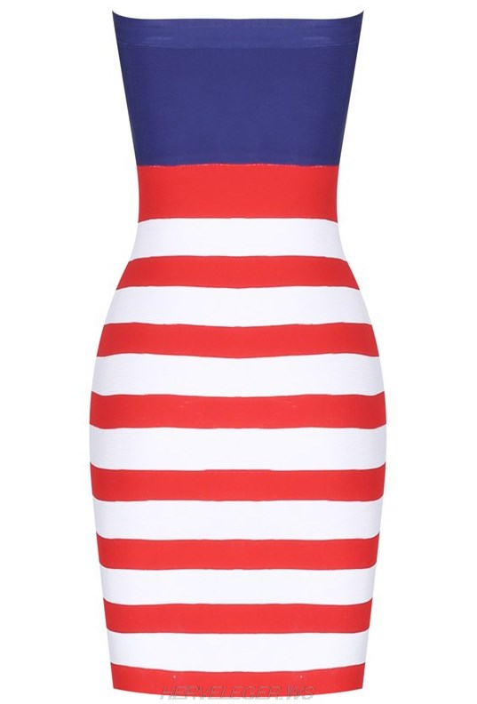 Herve Leger USA Flag Strapless Bandeau Dress