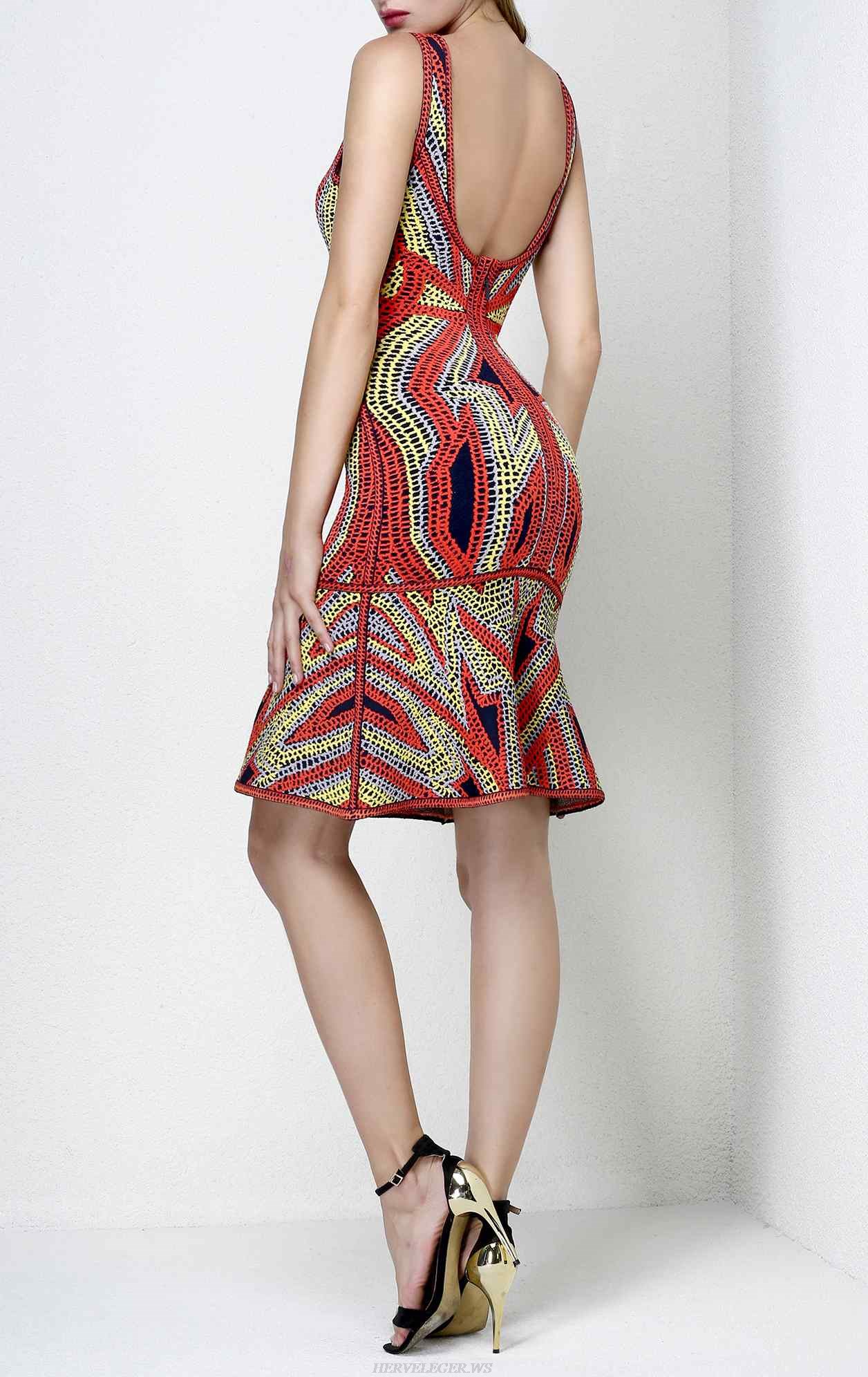 Herve Leger Danika Geometric Jacquard Flounce Dress