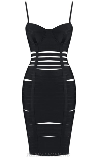 Herve Leger Black Bustier Cut Out Bandage Stars Dress