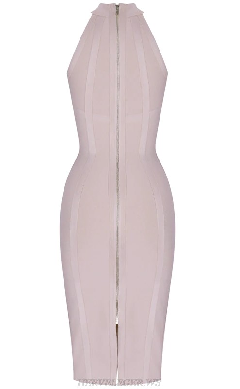 Herve  Leger Nude Halter Structured Bandage Dress