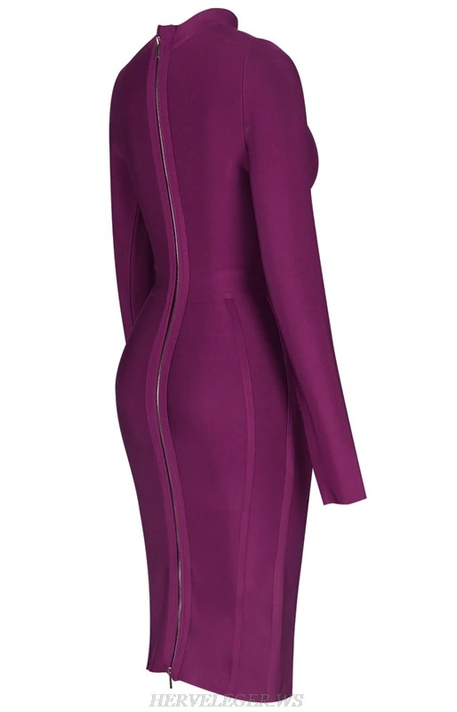 Herve  Leger Purple Long Sleeve Bandage Dress