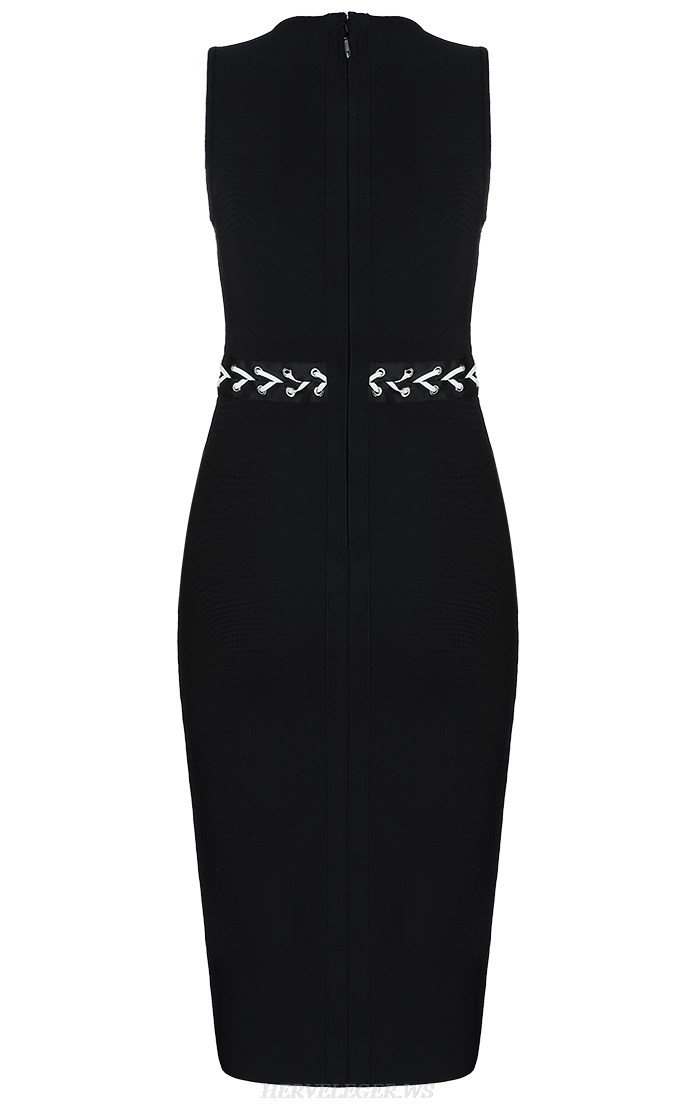 Herve Leger Black And White Lace Up Bandage Dress