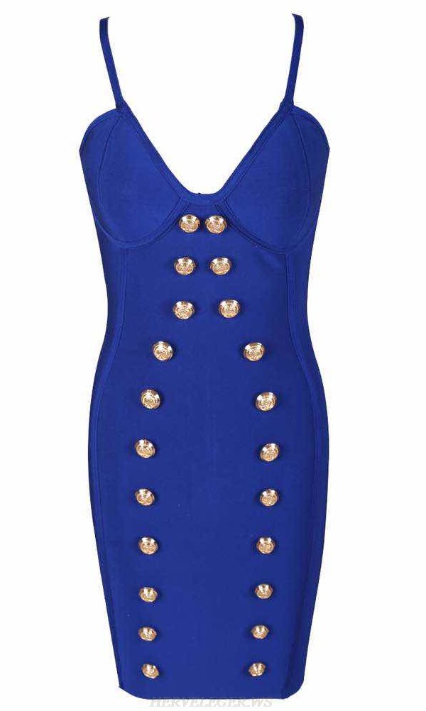 Herve Leger Blue Bustier Bandage Dress