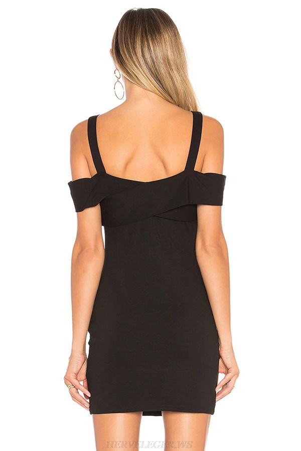 Herve Leger Black Cross Over Bardot Bandage Dress