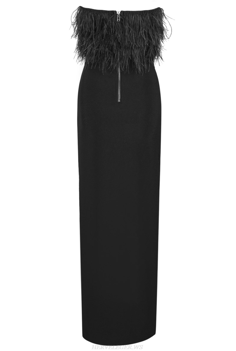 Herve Leger Black Strapless Feather Bandeau Gown