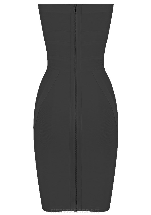 Herve Leger Black V Neck Halter Bandage Dress