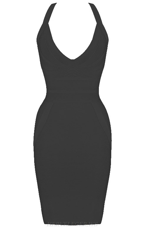 Herve Leger Black V Neck Halter Bandage Dress