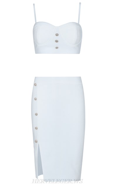 Herve Leger White Bustier Two Piece Bandage Dress