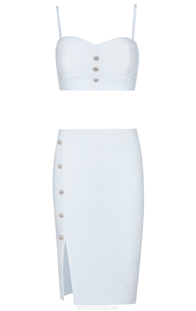 Herve Leger White Bustier Two Piece Bandage Dress