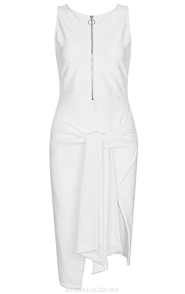 Herve Leger White Tie Detail Bandage Dress