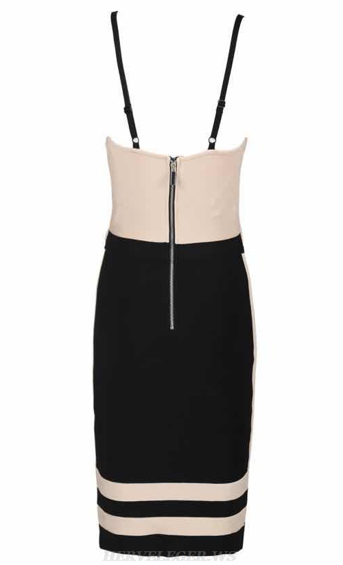 Herve Leger Black Nude Cut Out Colorblock Bandage Dress