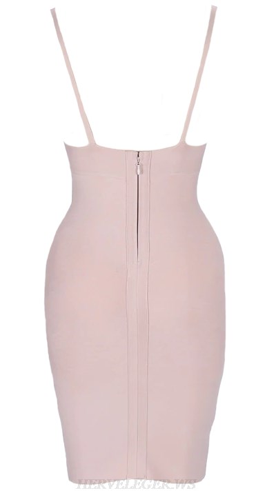 Herve Leger White Nude Pink D Embellished Bandage Dress