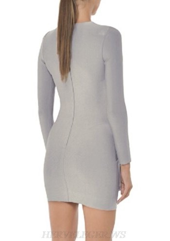 Herve Leger Grey Long Sleeve Bandage Dress