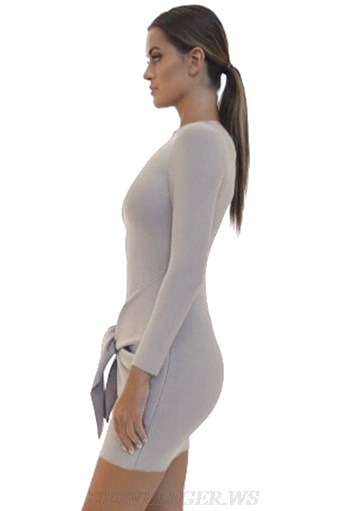 Herve Leger Grey Long Sleeve Bandage Dress