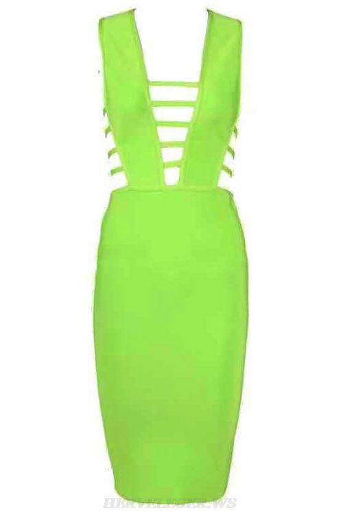 Herve Leger V Neck Neon Strappy Stars Dress