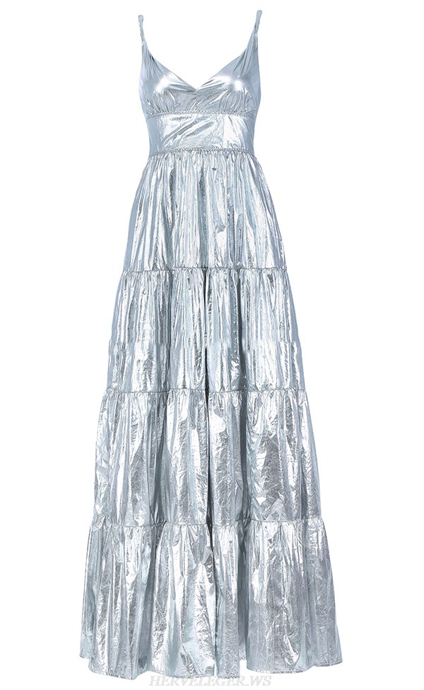 Herve Leger Silver A Line Stars Gown 