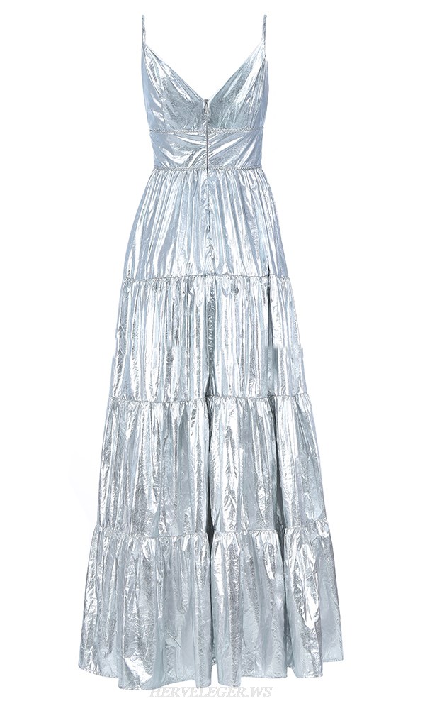 Herve Leger Silver A Line Stars Gown 