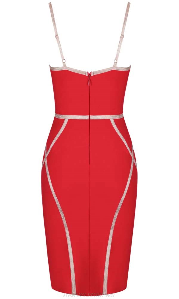 Herve Leger Red Nude Contrast Bustier Dress