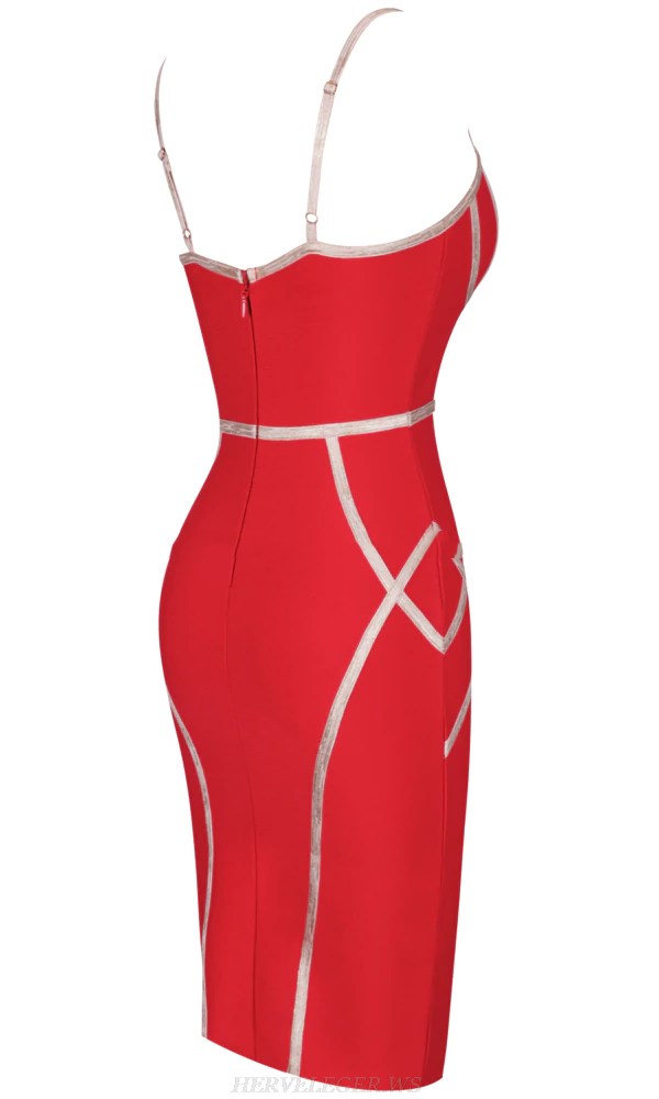 Herve Leger Red Nude Contrast Bustier Dress