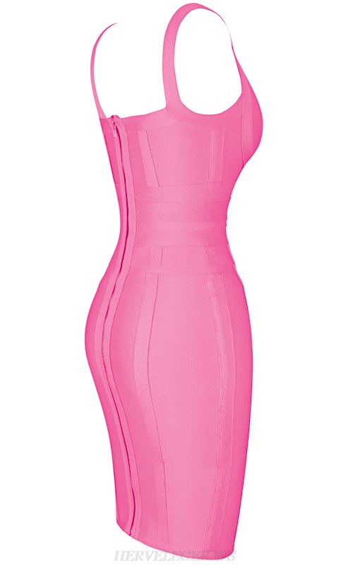 Herve Leger Pink Cross Over Bandage Dress