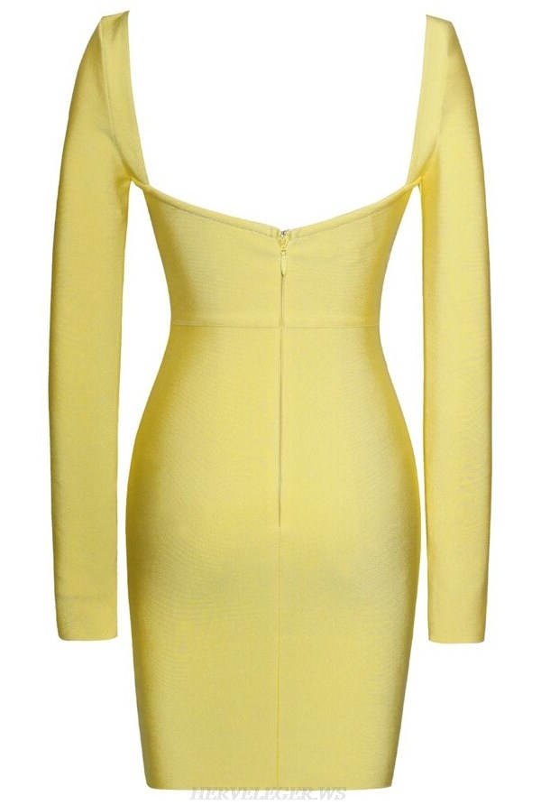 Herve Leger Yellow Long Sleeve Bustier Dress