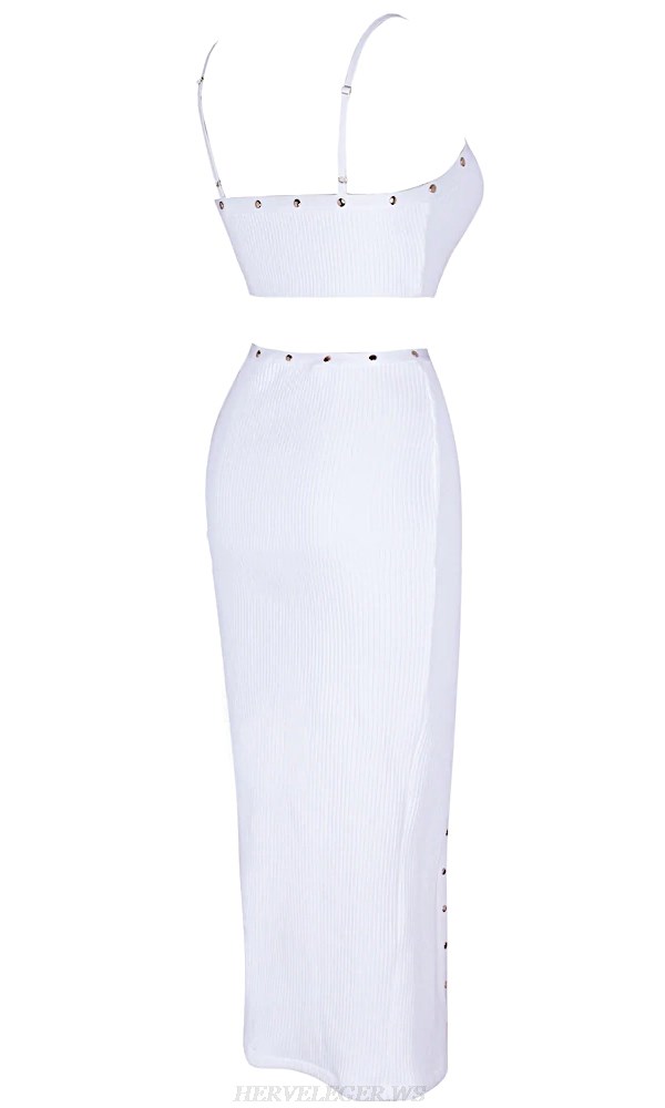 Herve Leger White Studded Ribbed Two Piece Stars Dress