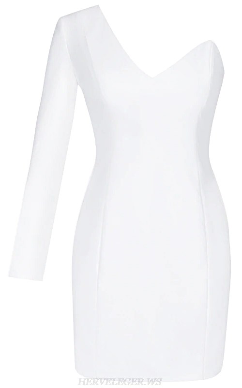 Herve Leger White One Sleeve Bandeau Mini Dress