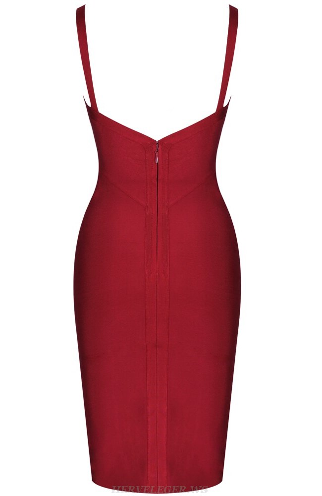 Herve Leger Burgundy Backless Stars Bandage Dress