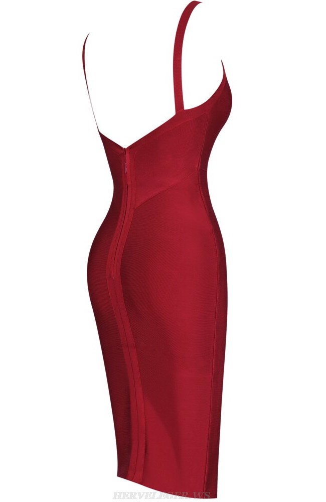 Herve Leger Burgundy Backless Stars Bandage Dress