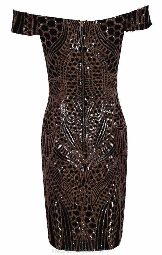 Herve Leger Bronze Bardot Sequin Stars Dress