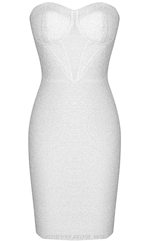 Herve Leger Silver Bustier Bandeau Sparkly Dress