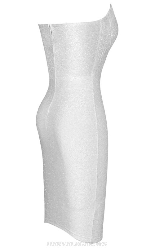 Herve Leger Silver Bustier Bandeau Sparkly Dress