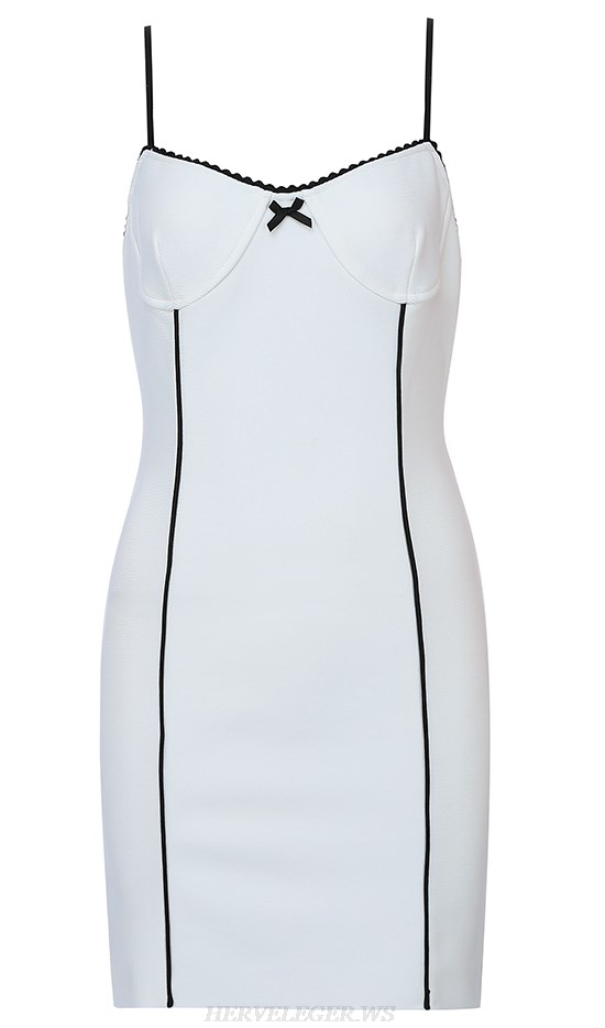 Herve Leger White Black Scalloped Bustier Dress