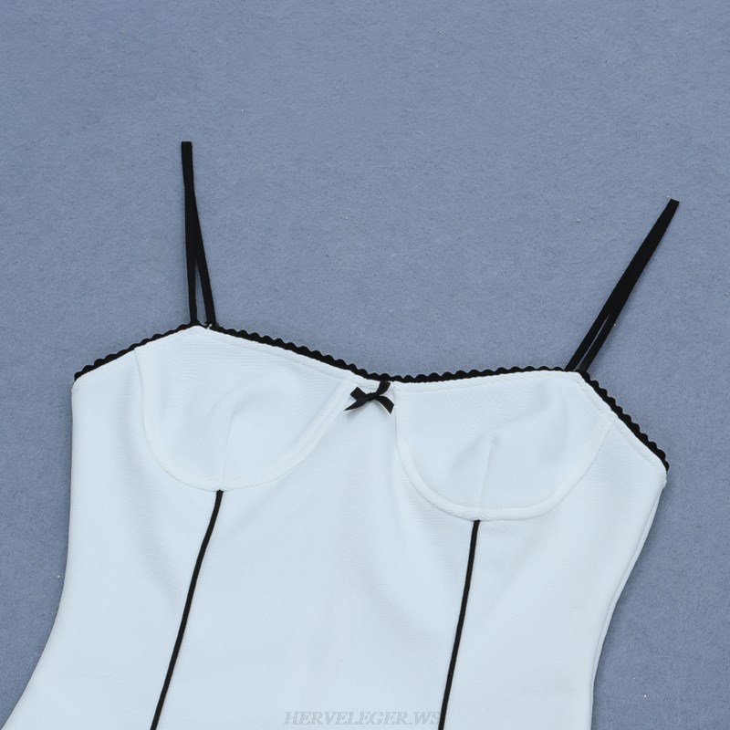 Herve Leger White Black Scalloped Bustier Dress