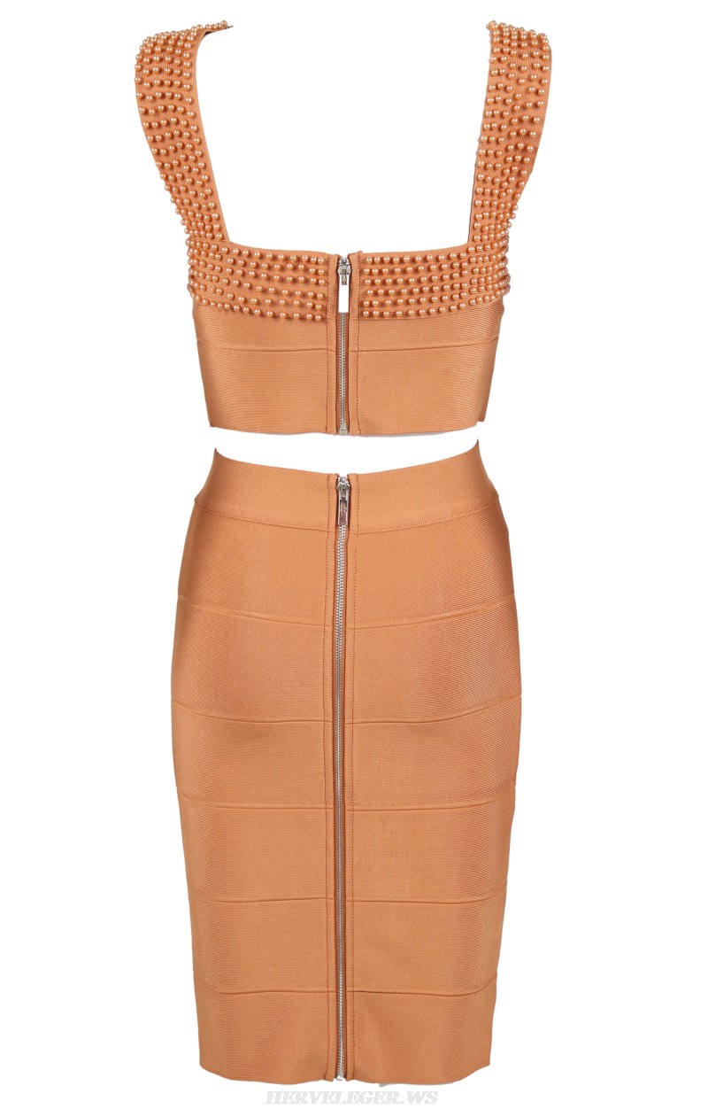 Herve Leger Sand Pearl Detail Dress