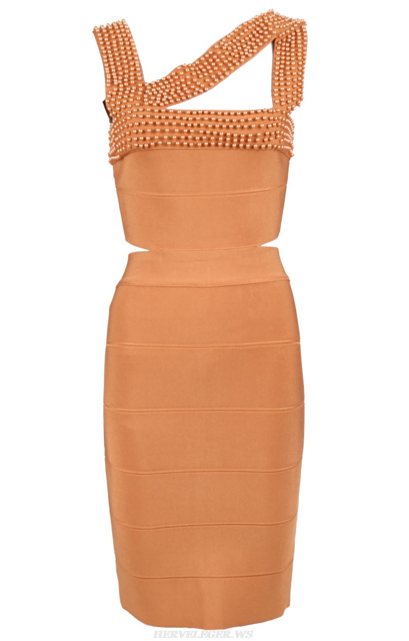 Herve Leger Sand Pearl Detail Dress