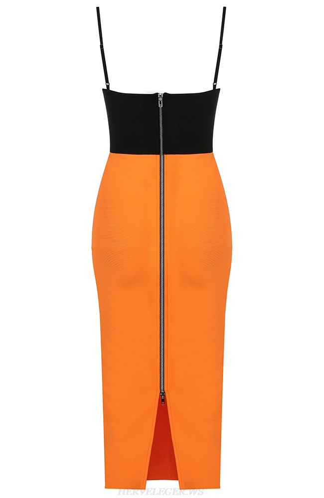 Herve Leger Black Orange Bustier Dress