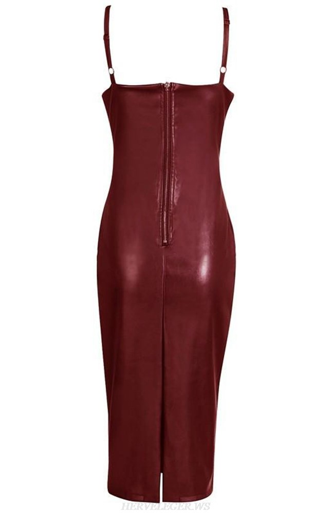 Herve Leger Bustier Faux Leather Burgundy