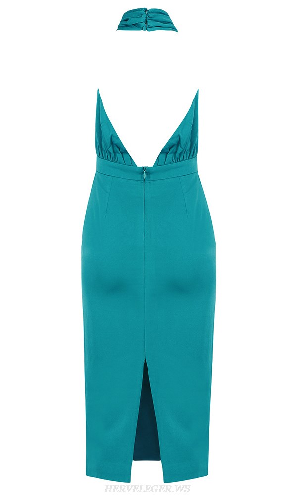 Herve Leger Turquoise Halter Cross Over Dress