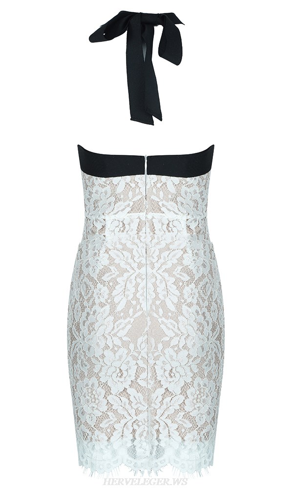 Herve Leger Black White Halter Lace Dress