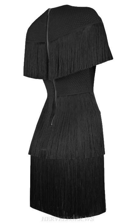 Herve Leger Black Tassel Mini Dress