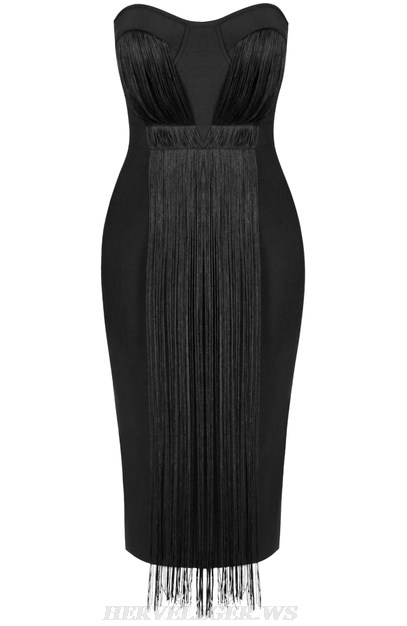 Herve Leger Black Bustier Bandeau Tassel Dress