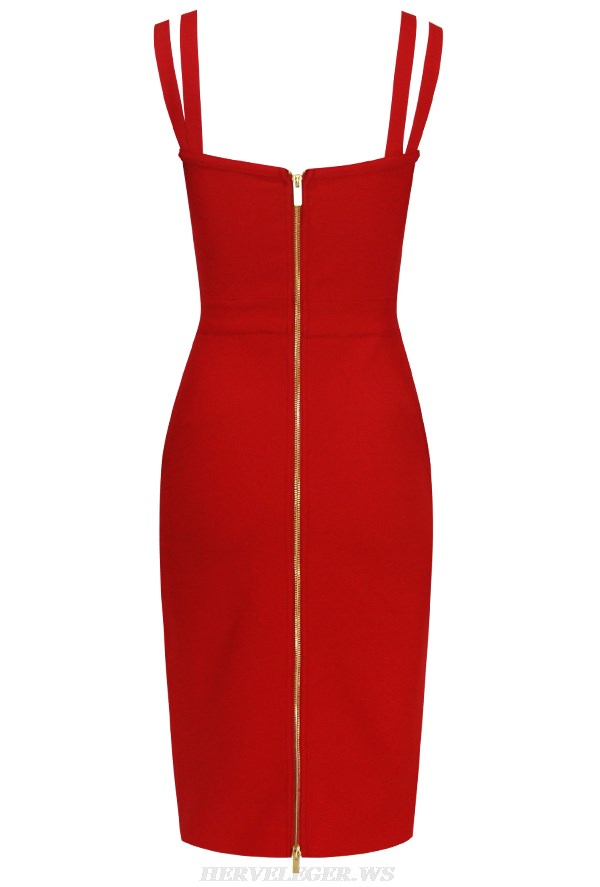 Herve Leger Red Double Strap Bustier Dress