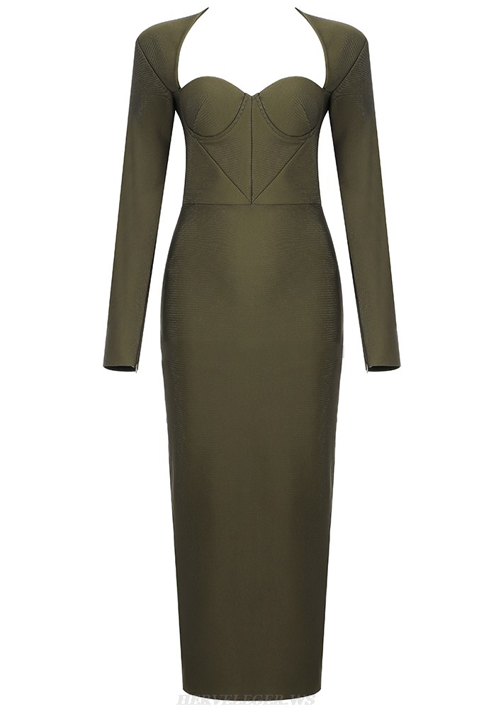 Herve Leger Green Long Sleeve Bustier Dress