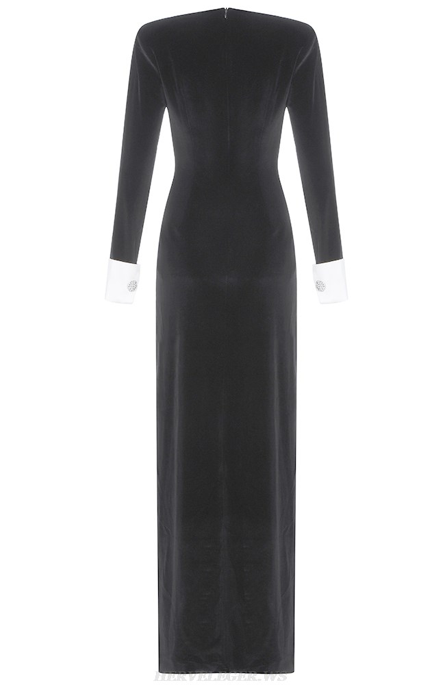 Herve Leger Black Long Sleeve Velvet Gown