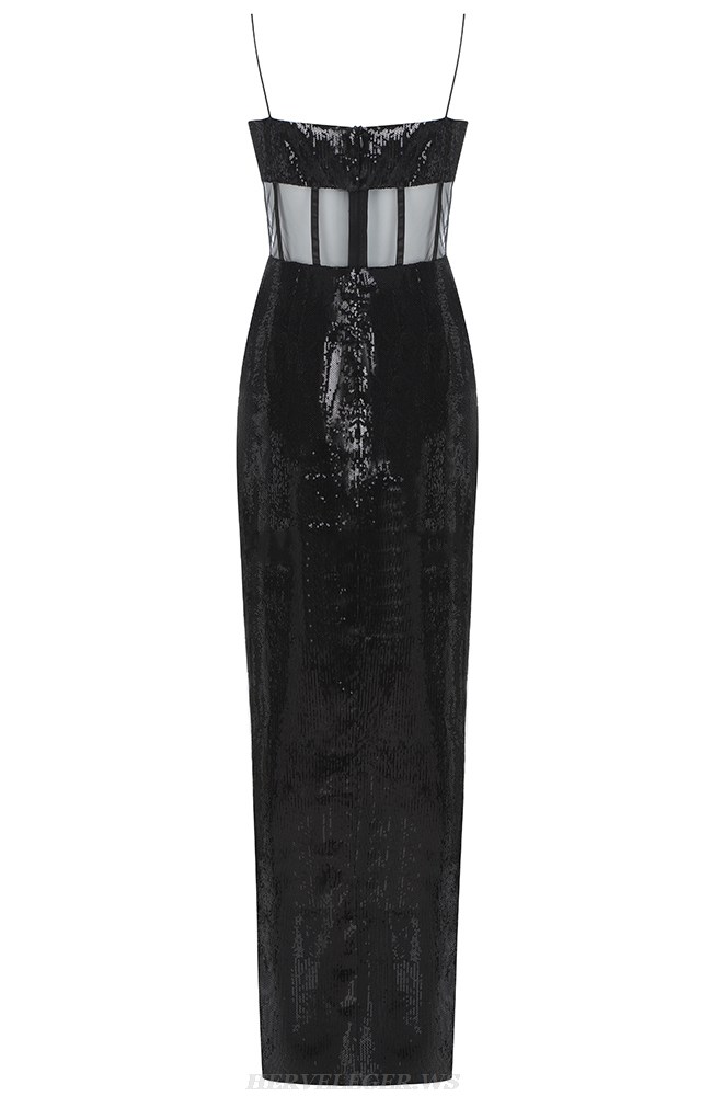 Herve Leger Black Mesh Sequin Gown